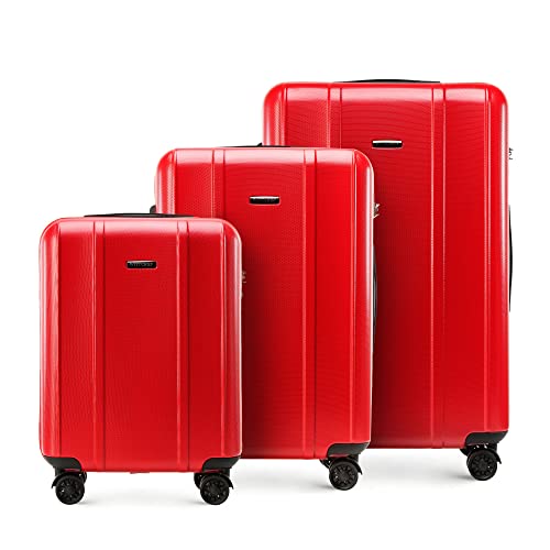 WITTCHEN Classic Line Elegante Kofferset aus Robustem Polycarbonat mit vertikaler Prägung TSA-Schloss (S+M+L) Rot von WITTCHEN