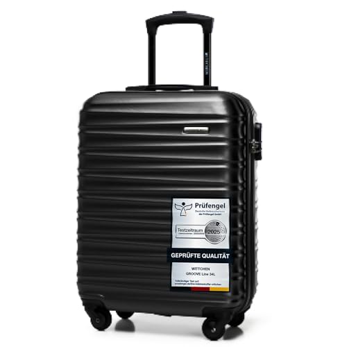 WITTCHEN Reisekoffer Handgepäck Kabinengepäck Rollkoffer Kabinenkoffer Kleiner Koffer Trolley Hartschale aus ABS mit 4 Spinner-Rollen Zahlenschloss Teleskopgriff Groove Line Größe S schwarz von WITTCHEN