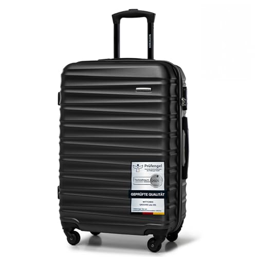 WITTCHEN Reisekoffer Rollkoffer Trolley Mittlerer Koffer Handgepäck Hartschale aus ABS mit 4 Spinner-Rollen Zahlenschloss Teleskopgriff Groove Line Größe M Schwarz von WITTCHEN