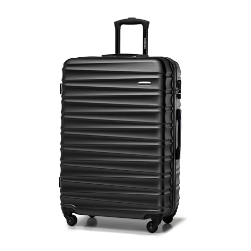 WITTCHEN Reisekoffer Rollkoffer Trolley Großer Koffer Handgepäck Hartschale aus ABS mit 4 Spinner-Rollen Zahlenschloss Teleskopgriff Groove Line Größe L Schwarz von WITTCHEN