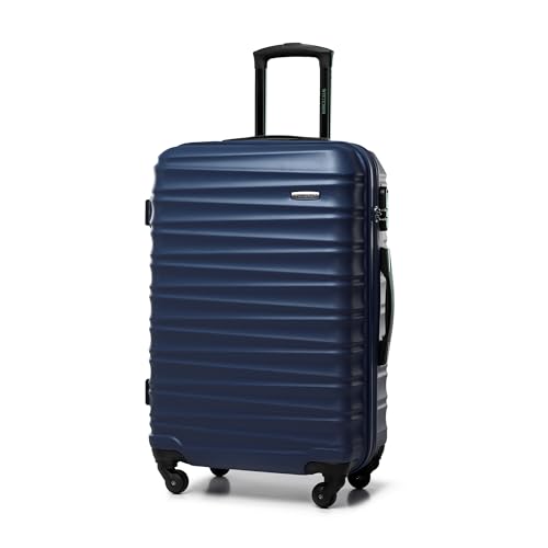 WITTCHEN Reisekoffer Rollkoffer Trolley Mittlerer Koffer Handgepäck Hartschale aus ABS mit 4 Spinner-Rollen Zahlenschloss Teleskopgriff Groove Line Größe M Dunkelblau von WITTCHEN