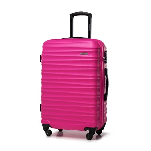 WITTCHEN Reisekoffer Rollkoffer Trolley Mittlerer Koffer Handgepäck Hartschale aus ABS mit 4 Spinner-Rollen Zahlenschloss Teleskopgriff Groove Line Größe M Rosa von WITTCHEN