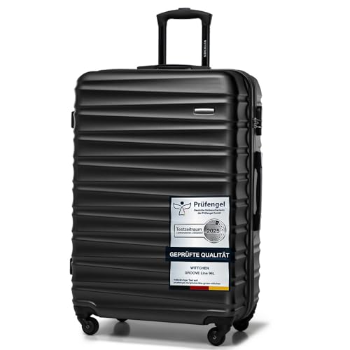 WITTCHEN Reisekoffer Rollkoffer Trolley Großer Koffer Handgepäck Hartschale aus ABS mit 4 Spinner-Rollen Zahlenschloss Teleskopgriff Groove Line Größe L Schwarz von WITTCHEN