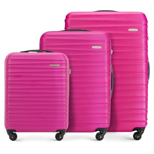 WITTCHEN Reisekoffer 3er Koffer-Set Rollkoffer Trolley Handgepäck Reisekofferset Gepäckset Hartschale aus ABS mit 4 Spinner-Rollen Zahlenschloss Teleskopgriff Groove Line rosa von WITTCHEN