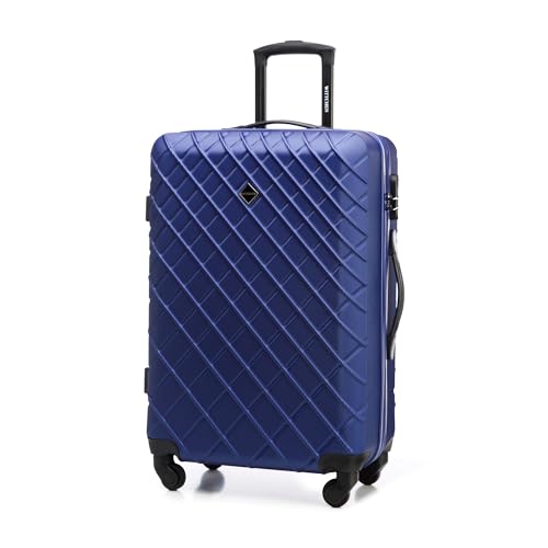 WITTCHEN Reisekoffer Rollkoffer Trolley Mittlerer Koffer Handgepäck Hartschale aus ABS mit 4 Spiner Rollen Zahlenschloss Teleskopgriff Classic line Größe L Dunkelblau von WITTCHEN