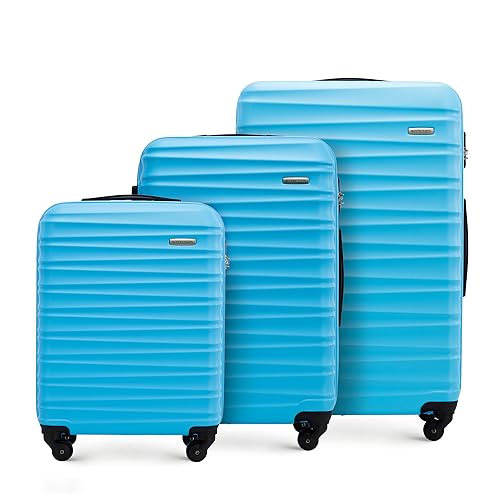 WITTCHEN Reisekoffer 3er Koffer-Set Rollkoffer Trolley Handgepäck Reisekofferset Gepäckset Hartschale aus ABS mit 4 Spinner-Rollen Zahlenschloss Teleskopgriff Groove Line blau von WITTCHEN