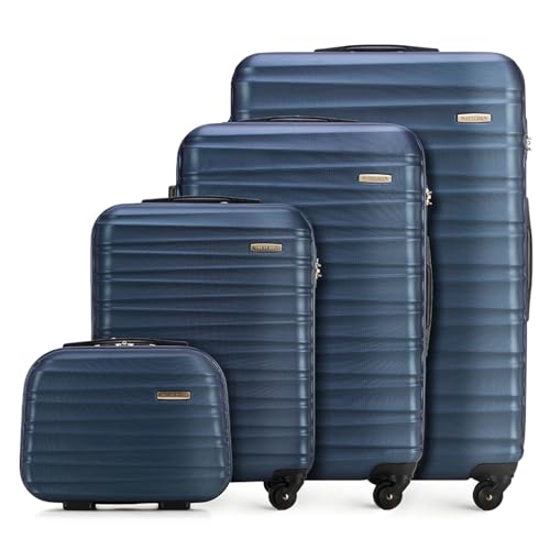 WITTCHEN Reisekoffer 4er Koffer-Set Rollkoffer Trolley Handgepäck Hartschale aus ABS mit 4 Spinner-Rollen Zahlenschloss Teleskopgriff Groove Line Dunkelblau von WITTCHEN