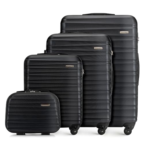 WITTCHEN Reisekoffer 4er Koffer-Set Rollkoffer Trolley Handgepäck Hartschale aus ABS mit 4 Spinner-Rollen Zahlenschloss Teleskopgriff Groove Line Schwarz von WITTCHEN