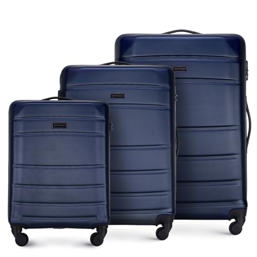 WITTCHEN Koffer-Set 3tlg. Trolley Koffer Reisekoffer aus ABS Hartschalen Kofferset Trolley 4 Rollen Kombinationsschloss Dunkelblau 56-3A-65S-90 von WITTCHEN