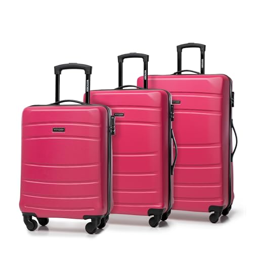 WITTCHEN Koffer-Set 3tlg. Trolley Koffer Reisekoffer aus ABS Hartschalen Kofferset Trolley 4 Rollen Kombinationsschloss Rosa 56-3A-65S-34 von WITTCHEN