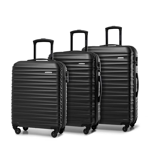 WITTCHEN Reisekoffer 3er Koffer-Set Rollkoffer Trolley Handgepäck Hartschale aus ABS mit 4 Spinner-Rollen Zahlenschloss Teleskopgriff Groove Line Schwarz von WITTCHEN