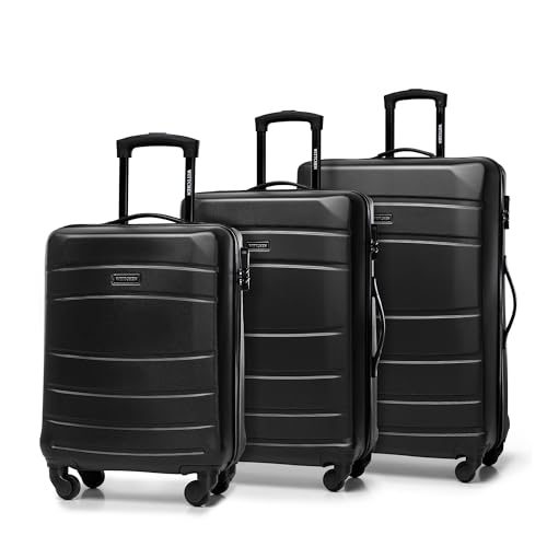 WITTCHEN Koffer-Set 3tlg. Trolley Koffer Reisekoffer aus ABS Hartschalen Kofferset Trolley 4 Rollen Kombinationsschloss Schwarz 56-3A-65S-10 von WITTCHEN