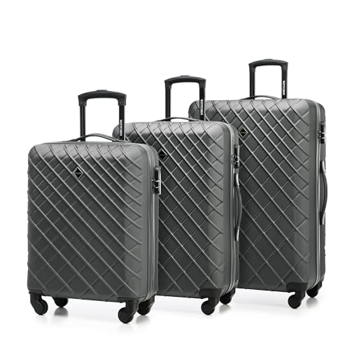 WITTCHEN Reisekoffer 3er Koffer-Set Rollkoffer Trolley Handgepäck Hartschale aus ABS mit 4 Spiner Rollen Zahlenschloss Teleskopgriff Classic line Schwarz von WITTCHEN