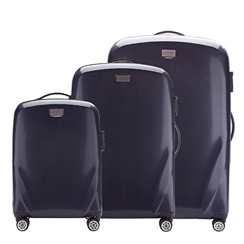 WITTCHEN PC Ultra Light Hartgepäck Reisekoffer Trolley Koffer 3er Koffer Set aus Polycarbonat Vier Lenkrollen TSA Kombinationsschloss Aluminium Teleskopgriff Größe (S+M+L) Dunkelblau von WITTCHEN