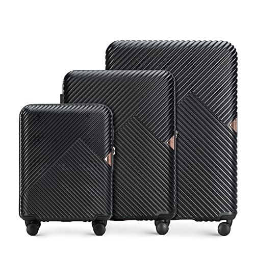 WITTCHEN Reisekoffer Koffer-Set 3tlg Trolley Polycarbonate Hartschalen Trolley 4 Rollen Kombinationsschloss TSA (S+M+L) Schwarz von WITTCHEN