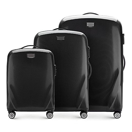 WITTCHEN PC Ultra Light Hartgepäck Reisekoffer Trolley Koffer 3er Koffer Set aus Polycarbonat Vier Lenkrollen TSA Kombinationsschloss Aluminium Teleskopgriff Größe (S+M+L) Schwarz von WITTCHEN