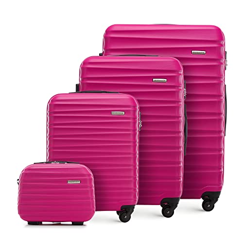 WITTCHEN Reisekoffer 4er Koffer-Set Rollkoffer Trolley Handgepäck Hartschale aus ABS mit 4 Spinner-Rollen Zahlenschloss Teleskopgriff Groove Line Rosa von WITTCHEN