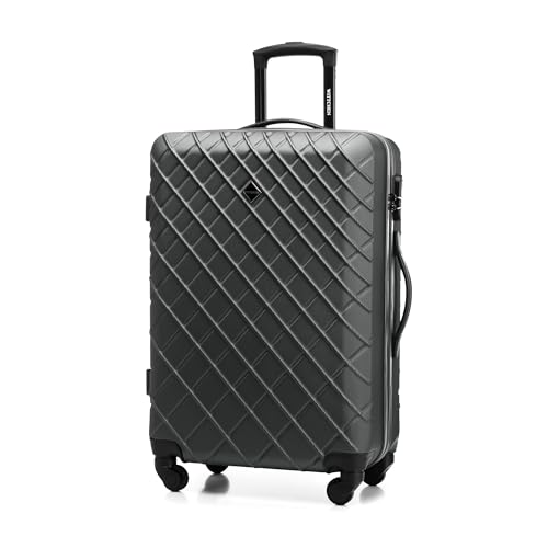 WITTCHEN Reisekoffer Rollkoffer Trolley Mittlerer Koffer Handgepäck Hartschale aus ABS mit 4 Spiner Rollen Zahlenschloss Teleskopgriff Classic line Größe L Schwarz von WITTCHEN