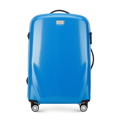 WITTCHEN PC Ultra Light Hartgepäck Reisekoffer Trolley Koffer Mittlerer Koffer aus Polycarbonat Vier Lenkrollen TSA Kombinationsschloss Aluminium Teleskopgriff Größe M Blau von WITTCHEN