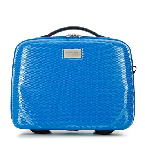 WITTCHEN PC Ultra Light Kosmetiktasche Kosmetikkoffer Kulturbeutel Beauty Case aus Polycarbonat Handgriff Schultergurt Elastische Band Größe XS Blau von WITTCHEN