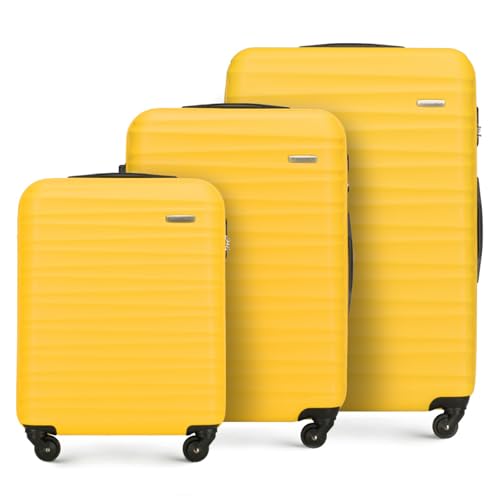 WITTCHEN Reisekoffer 3er Koffer-Set Rollkoffer Trolley Handgepäck Hartschale aus ABS mit 4 Spinner-Rollen Zahlenschloss Teleskopgriff Groove Line Gelb von WITTCHEN