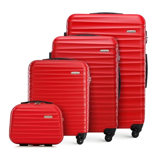 WITTCHEN Reisekoffer 4er Koffer-Set Rollkoffer Trolley Handgepäck Gepäck Reisekoffer Set Hartschale aus ABS mit 4 Spinner-Rollen Zahlenschloss Teleskopgriff Groove Line rot von WITTCHEN