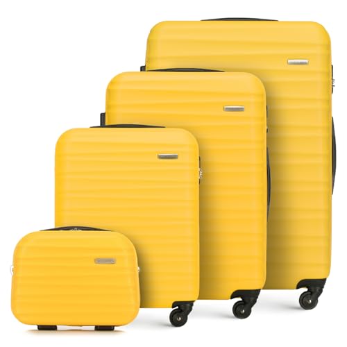 WITTCHEN Reisekoffer 4er Koffer-Set Rollkoffer Trolley Handgepäck Hartschale aus ABS mit 4 Spinner-Rollen Zahlenschloss Teleskopgriff Groove Line Gelb von WITTCHEN