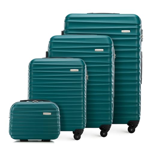 WITTCHEN Reisekoffer 4er Koffer-Set Rollkoffer Trolley Handgepäck Hartschale aus ABS mit 4 Spinner-Rollen Zahlenschloss Teleskopgriff Groove Line Grün von WITTCHEN