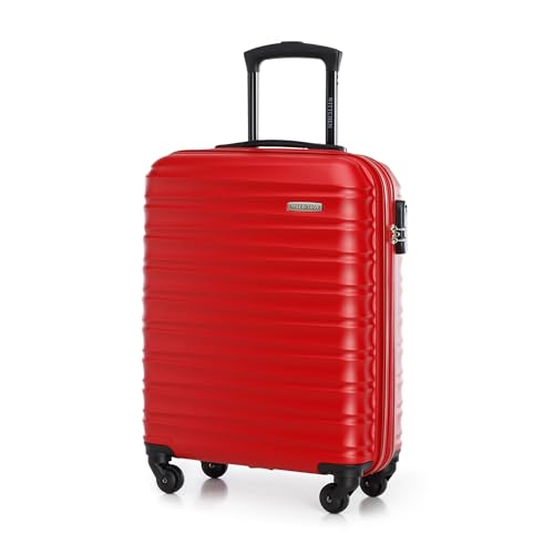 WITTCHEN Reisekoffer Handgepäck Kabinengepäck Rollkoffer Kabinenkoffer Kleiner Koffer Trolley Hartschale aus ABS mit 4 Spinner-Rollen Zahlenschloss Teleskopgriff Groove Line Größe S rot von WITTCHEN