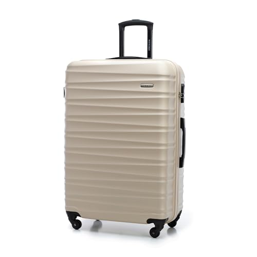 WITTCHEN Reisekoffer Rollkoffer Trolley Großer Koffer Handgepäck Hartschale aus ABS mit 4 Spinner-Rollen Zahlenschloss Teleskopgriff Groove Line Größe L Beige von WITTCHEN