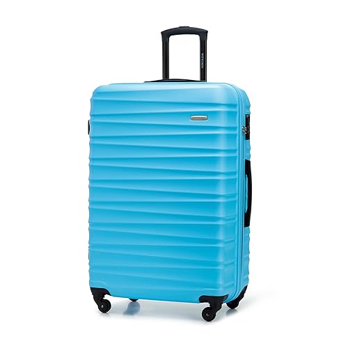 WITTCHEN Reisekoffer Rollkoffer Trolley Großer Koffer Handgepäck Hartschale aus ABS mit 4 Spinner-Rollen Zahlenschloss Teleskopgriff Groove Line Größe L Blau von WITTCHEN