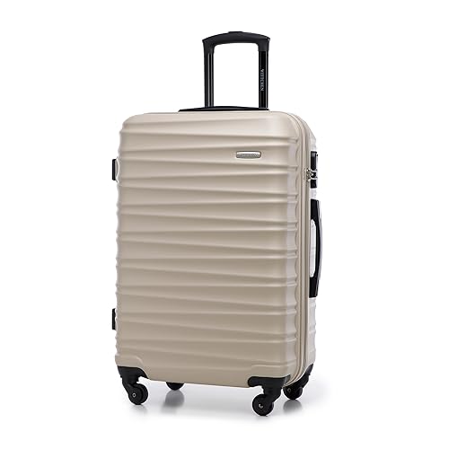 WITTCHEN Reisekoffer Rollkoffer Trolley Mittlerer Koffer Handgepäck Hartschale aus ABS mit 4 Spinner-Rollen Zahlenschloss Teleskopgriff Groove Line Größe M Beige von WITTCHEN