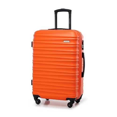 WITTCHEN Reisekoffer Rollkoffer Trolley Mittlerer Koffer Handgepäck Hartschale aus ABS mit 4 Spinner-Rollen Zahlenschloss Teleskopgriff Groove Line Größe M Orange von WITTCHEN