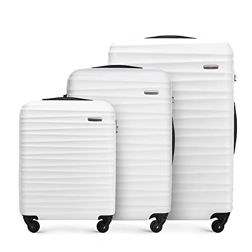 WITTCHEN Reisekoffer 3er Koffer-Set Rollkoffer Trolley Handgepäck Hartschale aus ABS mit 4 Spinner-Rollen Zahlenschloss Teleskopgriff Groove Line Weiß von WITTCHEN