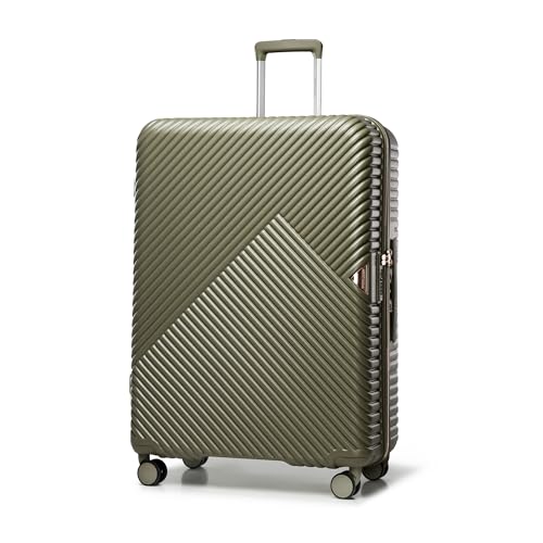 WITTCHEN Reisekoffer Rollkoffer Trolley Großer Koffer Handgepäck Hartschale aus Polycarbonat mit 4 Zwilling-Rollen Zahlenschloss Teleskopgriff GL Style Größe L Olive von WITTCHEN