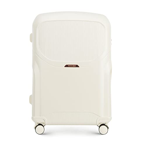 WITTCHEN Stilvoller Großer Koffer Trolley Strapazierfähigem Polycarbonat Trolley 4 Doppel-Lenkrollen TSA Zahlenschloss 4,6 Kg 101 L Größe L Creme Elemente in Roségold von WITTCHEN