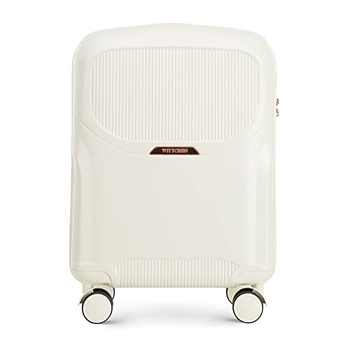 WITTCHEN Stilvoller Koffer Kabinengepäck Handgepäck Strapazierfähigem Polycarbonat Trolley 4 Doppel-Lenkrollen TSA Zahlenschloss 2,9 kg 36 L Größe S Creme Elemente in Roségold von WITTCHEN