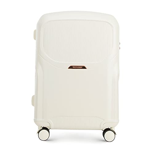 WITTCHEN Stilvoller Mittelgroßer Koffer Reisekoffer Strapazierfähigem Polycarbonat Trolley 4 Doppel-Lenkrollen TSA Zahlenschloss 3,8 kg 65 L Größe M Creme Elemente in Roségold von WITTCHEN