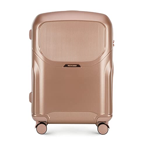 WITTCHEN Stilvoller Mittelgroßer Koffer Reisekoffer Strapazierfähigem Polycarbonat Trolley 4 Doppel-Lenkrollen TSA Zahlenschloss 3,8 kg 65 L Größe M Gedämpftes Rosa Elemente in Roségold von WITTCHEN