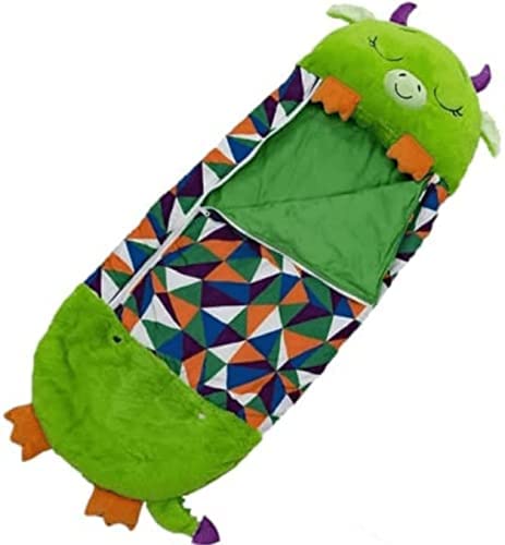 WITTYL Kinder-Schlafsack mit Kissen, 2-in-1 faltbarer Schlafsack, faltbar, Cartoon-Tier-Schlafsäcke, weich und warm, für Mädchen und Jungen, X02 (grün, 137 x 50 cm) von WITTYL