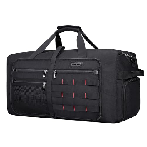 WITZMAN Faltbare Reisetasche Leichte Herren 65L Travel Bag Weekender Sporttasche Groß mit Schuhfach Damen Gym Duffle Bag（B697 Schwarz von WITZMAN