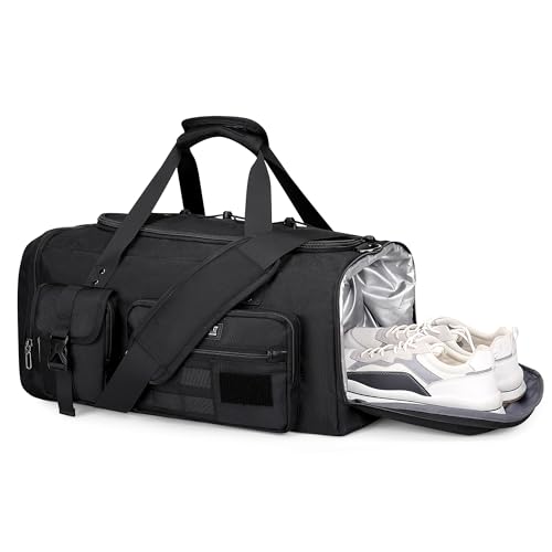 WITZMAN Reisetasche Herren 45L Sporttasche groß mit Schuhfach Duffle Bag 3 in 1 Travel Gym Trainingstasche Herren Damen（B693 Schwarz von WITZMAN