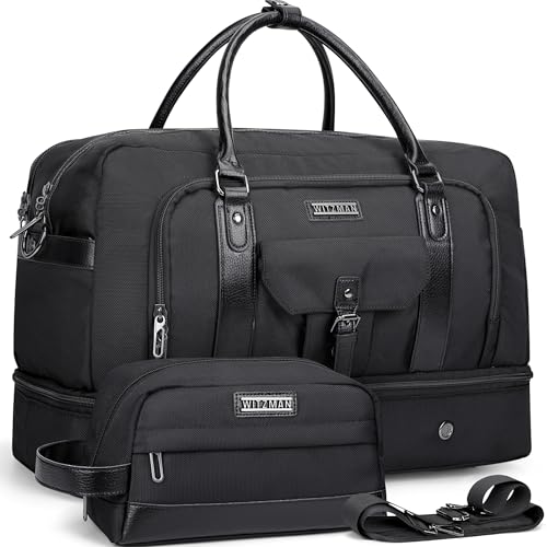 WITZMAN Reisetasche Herren Damen Groß Weekender Duffle Bag 40L mit Kulturbeutel-Sets Sporttasche mit Schuhfach(B694 Schwarz WITZMAN Reisetasche Herren Damen Groß Weekender Duffle Bag 40L mit Kulturbeutel-Sets Sporttasche mit Schuhfach(B694 Schwarz von WITZMAN