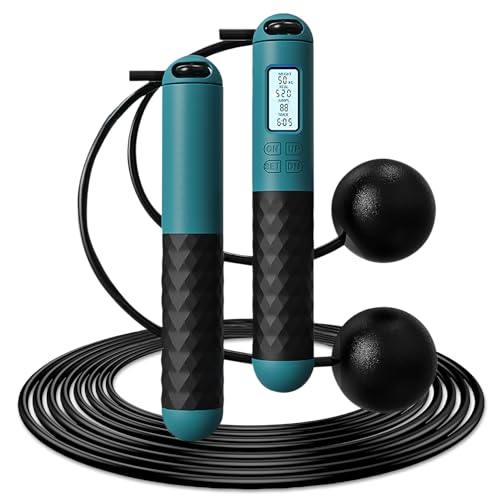 WIYETY Springseil mit Zähler, Speed Rope mit Kugellager und Anti-Rutsch Griffe, Schnurloses Springseil, Skipping Rope Kalorienzähler, Längenverstellbares Seil für Männer, Kinder und Erwachsene von WIYETY