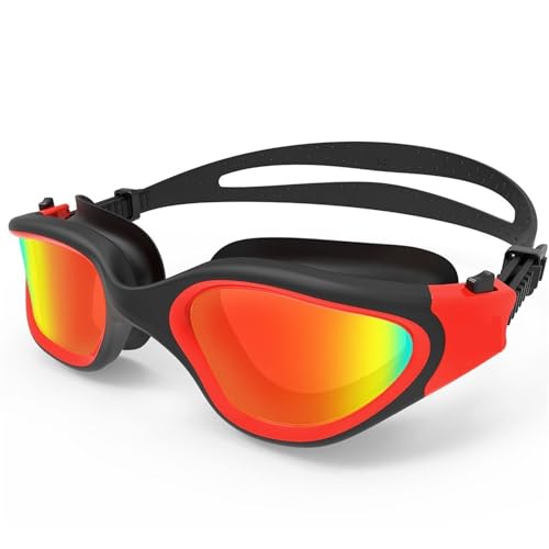 WJLYDM Schwimmbrille Antibeschlag-UV-Schutzlinse for Herren und Damen, Schwimmbrille, wasserdicht, verstellbar, Silikon, Schwimmbrille for Erwachsene Zum Schwimmen Verwendet(Red) von WJLYDM