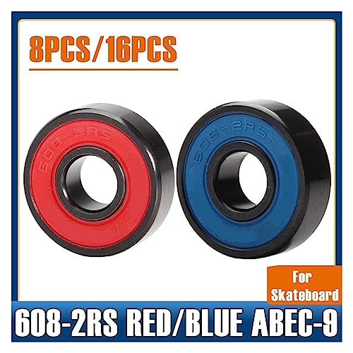 WJREGG RHAIYAN 608 2RS Inline Roller Skate Radlager ABEC-9 Anti Rost Skateboard Kugellager 608RS Rot Versiegelt 8 * 22 * 7mm Welle Specific(608RS-RED-16PCS) von WJREGG