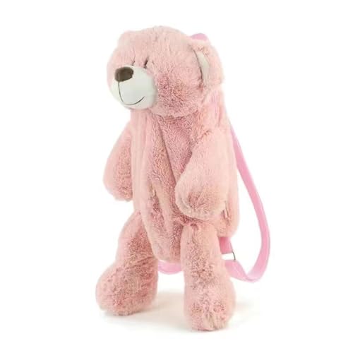 WJUHYGTF Damen Rucksack Mit Teddybär Plüsch, Rucksäcke Für Erwachsene Bär Rucksack Plüsch Frauen Tasche Geschenk Für Mädchen Mit Verstellbaren Trägern,Rosa von WJUHYGTF