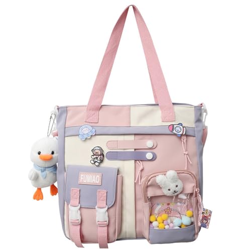 WJUHYGTF Kawaii-Einkaufstasche Damen Rucksack, Mit Kawaii Pin Und Plüsch Ästhetische Japanische Handtasche Lässige Mode Umhängetasche Für Teenager Mädchen,D,S von WJUHYGTF