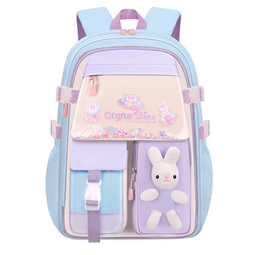 WJUHYGTF Rucksack Für Mädchen Treibsand, Hasen Kawaii Bad Bunny Großraum Die Vorschule Kühlschranktür Kinder Süße Schultasche Für Schulkinder Jugendliche,Blau,M von WJUHYGTF