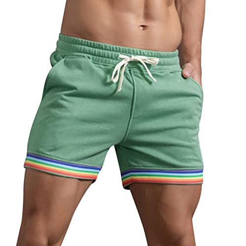 WKAYsIV Herren Jogginghose Herren XL Sporthose Taschen Einfarbig Regenbogen Hosen Tasche Kordelzug Lose Beiläufige Sport Läuft Gerade Shorts Strand Hosen Herren Sportbekleidung(Grün,S) von WKAYsIV